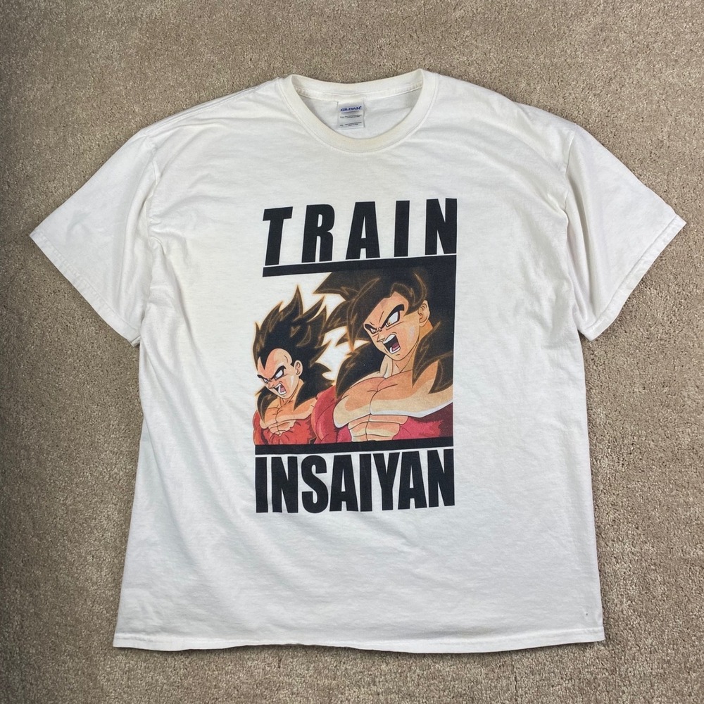 Gildan Train Insaiyan Dragon Ball Z Graphic Tee White Mens XL Goku Vegeta Shirt